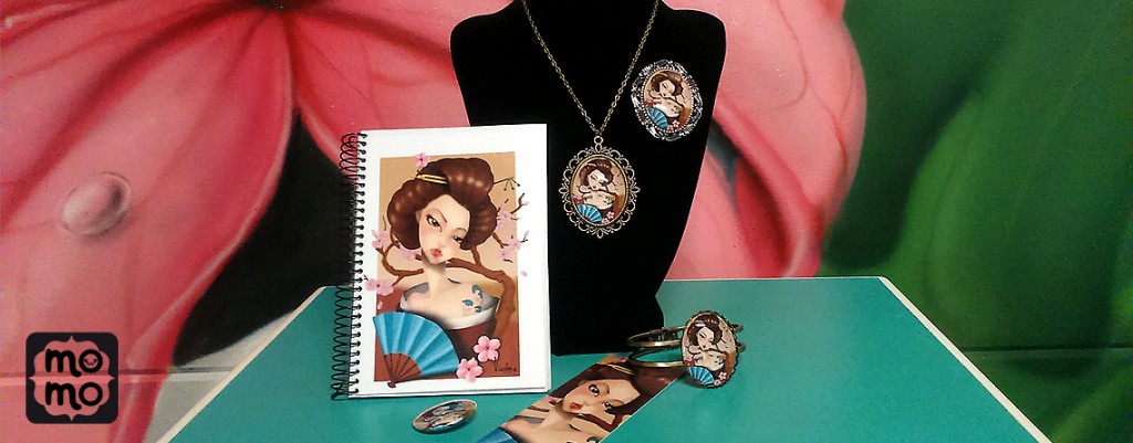 conjunto con ilustración de geisha
